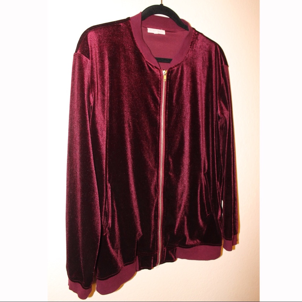 L.A. Hearts Maroon Velvet Zip-up “Bomber” Jacket
